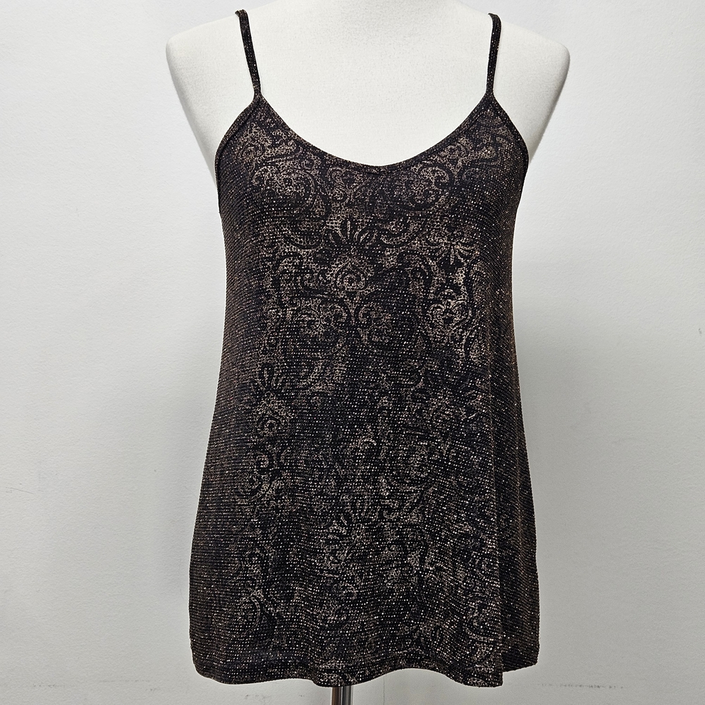 BKE Paisley Metallic Print Sleeveless Tank Top Large Festival Stretchy Y2K Edgy